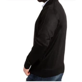 Erkek Siyah İnce Yün Triko Örgü Baba Cepli Hırka - 2