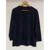 Kadın Siyah Cepli Kısa Anne Penye Hırka - 1