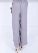 Fresh&Moda Kadın Gri Beli Lastikli Ayrobin Kumaş Bol Paça Büyük Beden Pantolon - 4