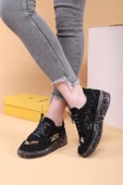 Astra Taşlı Desenli Şeffaf Taban Siyah Renkli Kadın Sneaker - 9