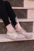 Astra Taşlı Desenli Şeffaf Taban Bej Renkli Kadın Sneaker - 5