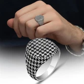 Desenli Taşsız 925 Gümüş Erkek Yüzük - 8