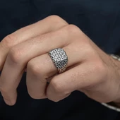 Desenli Taşsız 925 Gümüş Erkek Yüzük - 4