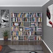 Kenzlife kitaplık süper ga 180*200*19 gri 6 katlı 3 bölme çift bölme opsiyonlu ofis mutfak banyo dolabı arkalıksız - 2