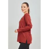 Kadın Kiremit Likralı Orta Yaş  Anne Penye Bluz thumbnail 4