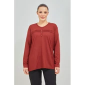 Kadın Kiremit Likralı Orta Yaş  Anne Penye Bluz thumbnail 1