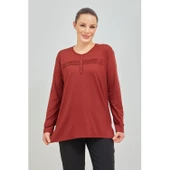 Kadın Kiremit Likralı Orta Yaş  Anne Penye Bluz thumbnail 3