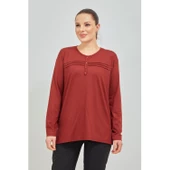 Kadın Kiremit Likralı Orta Yaş  Anne Penye Bluz thumbnail 2