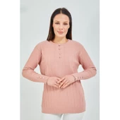 Anne Kazak Siyah Merserize Esnek Likralı Düğme Detaylı Bluz Kazak - 9