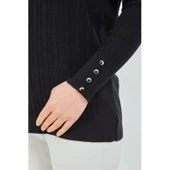 Anne  Kazak Siyah  Merserize Esnek Likralı  Düğme Detaylı Bluz Kazak - 3