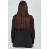 Anne  Kazak Siyah  Merserize Esnek Likralı  Düğme Detaylı Bluz Kazak - 4