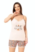 Kadın İp Askılı Şortlu Pijama Takımı Baskılı Pamuklu 7000 - 6