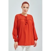 Fresh&Moda Kadın Haki Şile Bezi Anne Penye Bluz - 8