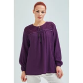 Fresh&Moda Kadın Haki Şile Bezi Anne Penye Bluz - 5