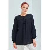 Fresh&Moda Kadın Haki Şile Bezi Anne Penye Bluz - 11