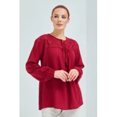 Fresh&Moda Kadın Haki Şile Bezi Anne Penye Bluz - 4