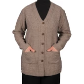 Büyük Beden Kadın Gri Düğmeli Kısa Hırka - 5