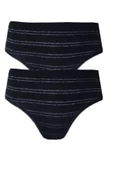 2li Kadın Sim Çizgili Bikini Yüksek Bel İnce Lastik Ekonomik - 1