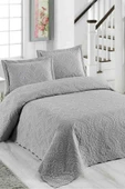 Sarmaşık Düz Renk Çift Kişilik Microfiber Kapitone Yatak Örtüsü Takımı - Açık Gri - 1