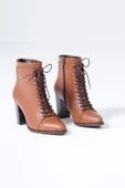 Hakiki Deri Kadın Bot Fermuarlı Bağcıklı Topuklu Bootie thumbnail 7