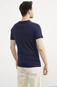 Baskılı Sıfır Yaka Pamuk Tişört - Lacivert thumbnail 4