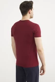 V Yaka Basic Kısa Kol Tişört - Bordo thumbnail 4