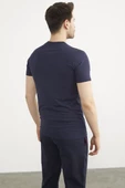 V Yaka Basic Kısa Kol Tişört - Lacivert thumbnail 4