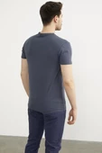 V Yaka Basic Kısa Kol Tişört - Füme - 4