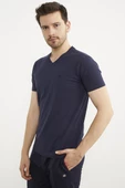 V Yaka Basic Kısa Kol Tişört - Lacivert thumbnail 1