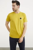 Baskılı Sıfır Yaka Penye Tişört - Hardal thumbnail 3