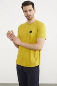 Baskılı Sıfır Yaka Penye Tişört - Hardal thumbnail 2