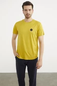 Baskılı Sıfır Yaka Penye Tişört - Hardal thumbnail 1