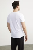 Baskılı Sıfır Yaka Penye Tişört - Beyaz thumbnail 4
