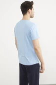 Baskılı Sıfır Yaka Penye Tişört - Mavi thumbnail 5