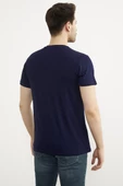 Sıfır Yaka Baskılı Kısa Kol Tişört - Lacivert thumbnail 5