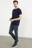 Sıfır Yaka Baskılı Kısa Kol Tişört - Lacivert thumbnail 3