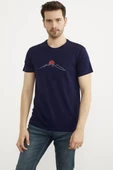 Sıfır Yaka Baskılı Kısa Kol Tişört - Lacivert thumbnail 1
