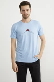 Sıfır Yaka Baskılı Kısa Kol Tişört - Mavi thumbnail 1