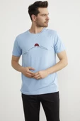 Sıfır Yaka Baskılı Kısa Kol Tişört - Mavi thumbnail 3