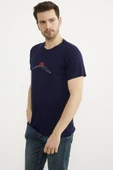 Sıfır Yaka Baskılı Kısa Kol Tişört - Lacivert thumbnail 2