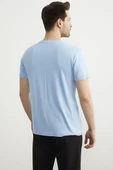 Sıfır Yaka Baskılı Kısa Kol Tişört - Mavi thumbnail 4