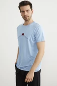 Sıfır Yaka Baskılı Kısa Kol Tişört - Mavi thumbnail 2