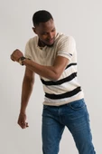 Slimfit Polo Yaka Likralı Çizgili Triko Kumaş Yazlık Spor Erkek T-shirt - 2