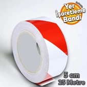 Yer İşaretleme Bandı Kırmızı-Beyaz Pvc Emniyet Zemin İkaz Bant 50 mm x 25 MT thumbnail 1