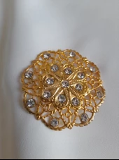 Gold Yuvarlak Taşlı Broş - 1
