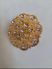Gold Yuvarlak Taşlı Broş - 5