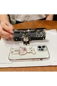 İphone 14 Glossy Yumuşak Ayıcıklı Boncuklu Stantlı Kapak - 6
