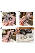 İphone 14 Pro Max Glossy Yumuşak Ayıcıklı Boncuklu Stantlı Kapak - 4
