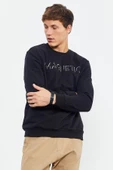 Yazı Nakışlı O Yaka Rahat Form Erkek Sweatshirt - 88020 - 11