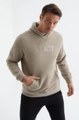 tommy life 88164 Yazı Nakışlı Kanguru Cepli Kapüşonlu Rahat Form Havlu Polar - 3
